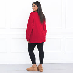 red sequin gingerbread sweatshirt on julia ann back view