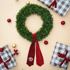 red velvet wreath sash flatlay