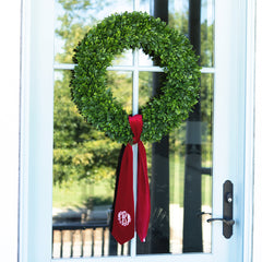 red velvet wreath sash on door