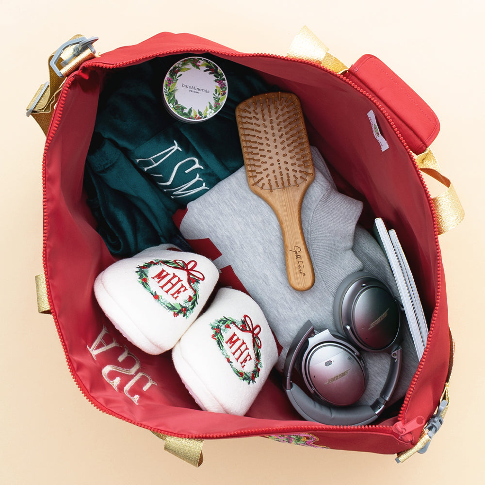 red weekend bag inside shot