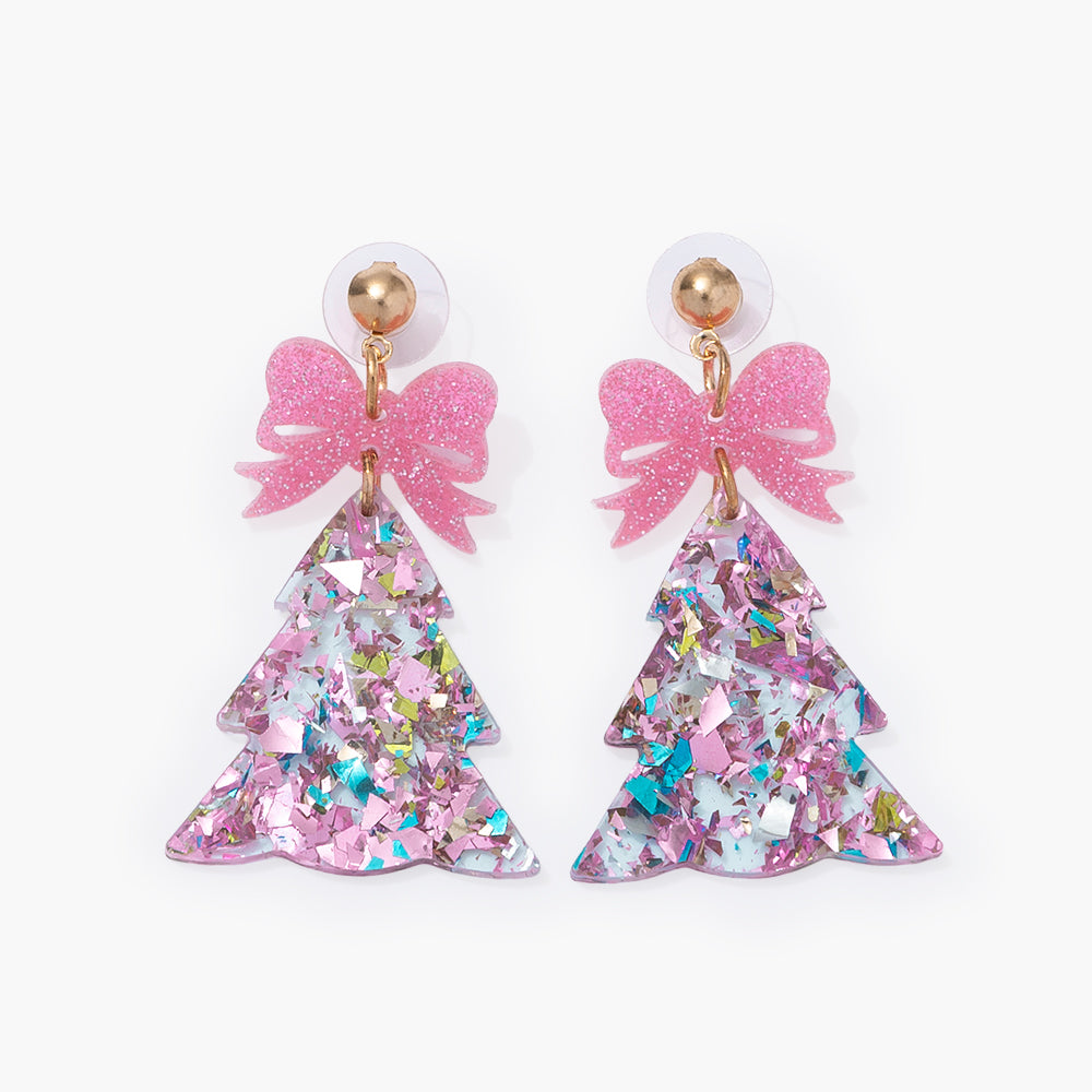 resin christmas tree earrings in pink