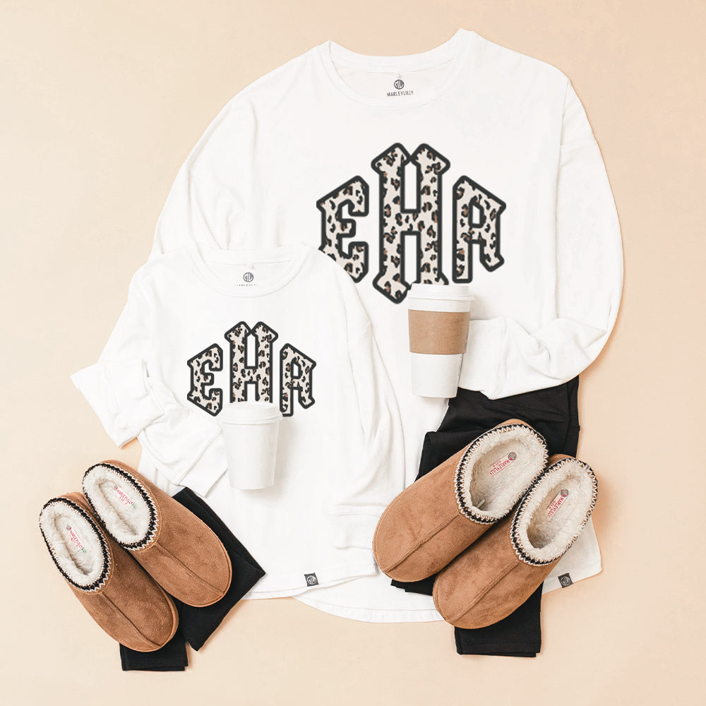 white long sleeve shirt mom and me flatlay