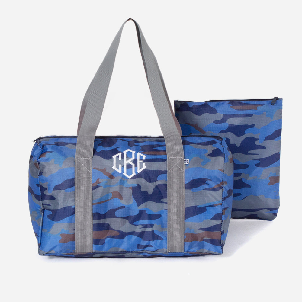 monogrammed kids activity bag in blue camo