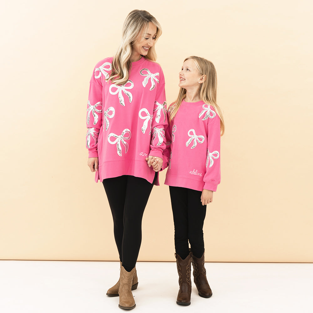 hot pink sequin bow sweatshirt mom and me