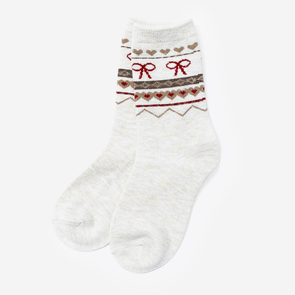 harvest socks in ivory and tan with bows