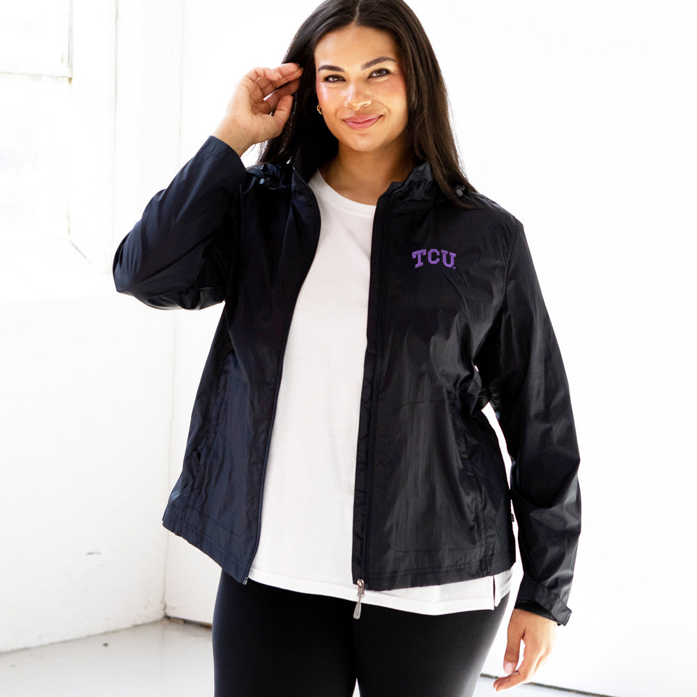 [julia ann] Black TCU Horned Frogs Rain Jacket