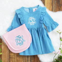 girls pink burp cloth with ruffle dress