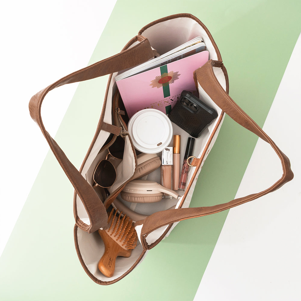 khaki shells timeless tote bag - inside shot