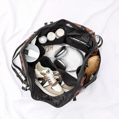inside neoprene weekender - hickory leopard