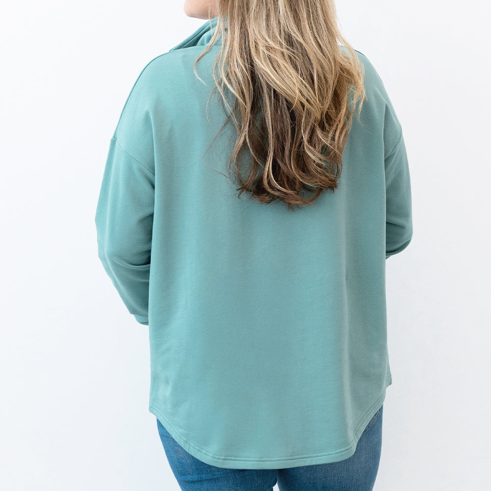 sage quarter zip sweatshirt on emily back view