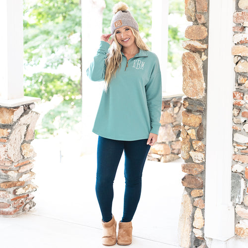 [katie] sage quarter zip sweatshirt on katie