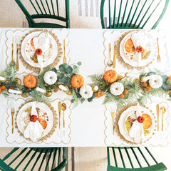 scalloped placemats and napkins in khaki tablescape