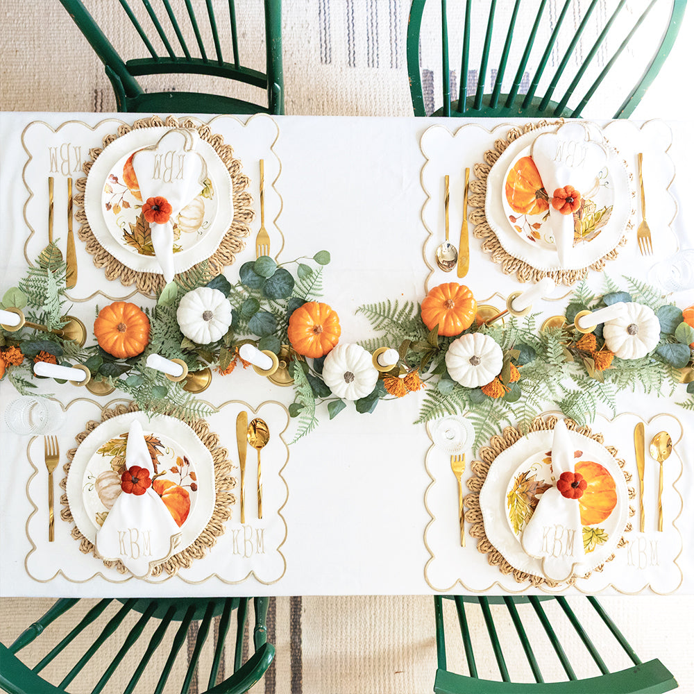 scalloped placemats and napkins in khaki tablescape
