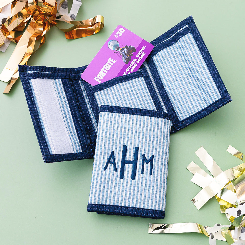 Personalized Kids Wallet | Navy Seersucker