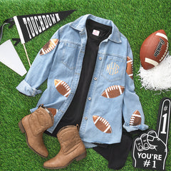 sequin denim shacket flatlay