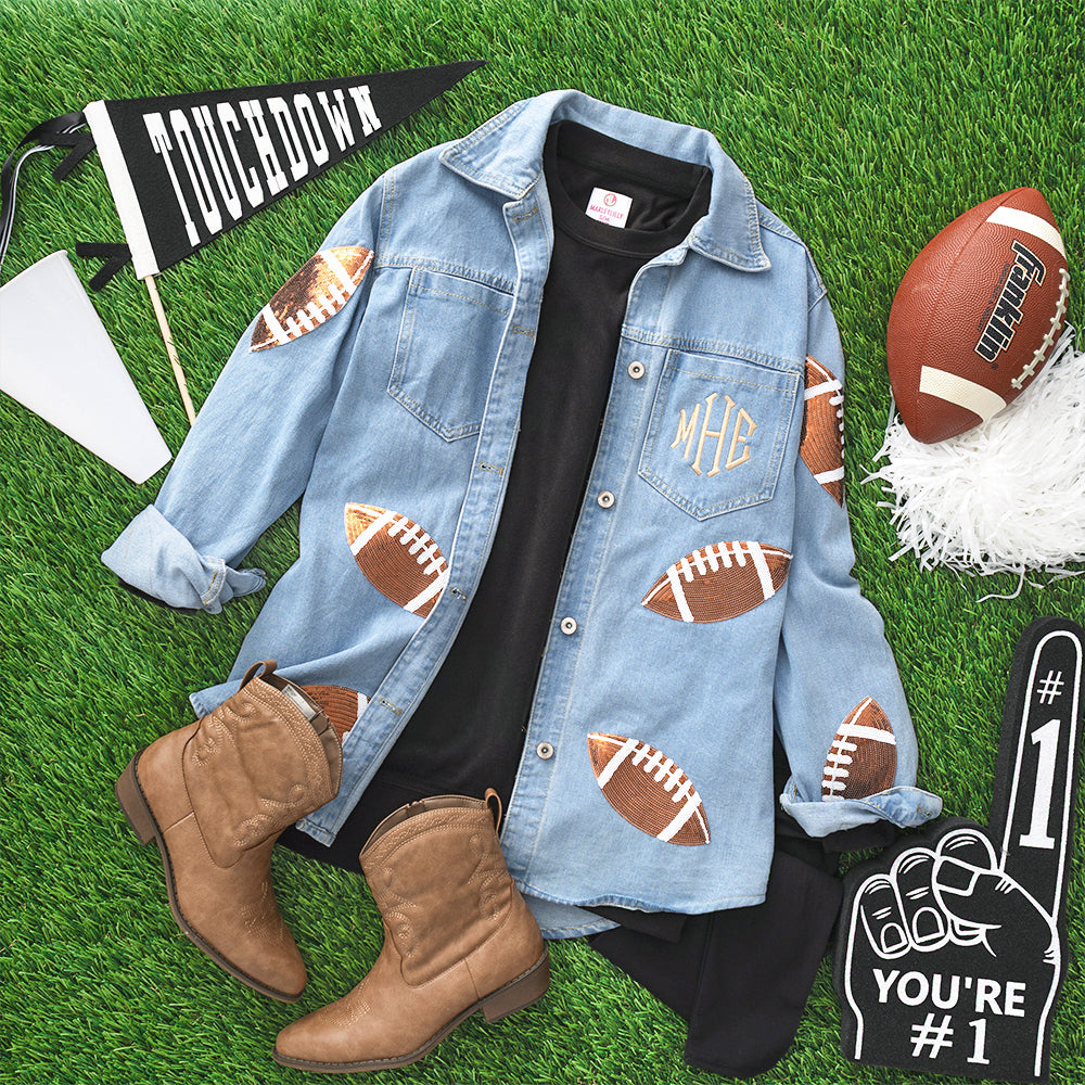 sequin denim shacket flatlay