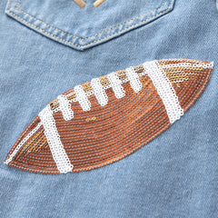 sequin denim shacket up close
