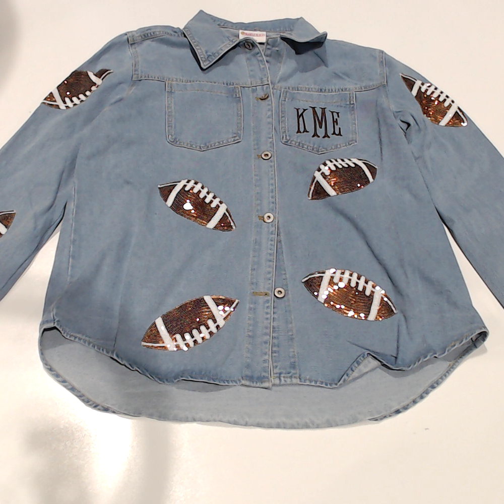 BLOOPER CLOTHING: Monogrammed Sequin Denim Shacket