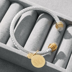 silver and gold personalized cable bracelet with rhinestones