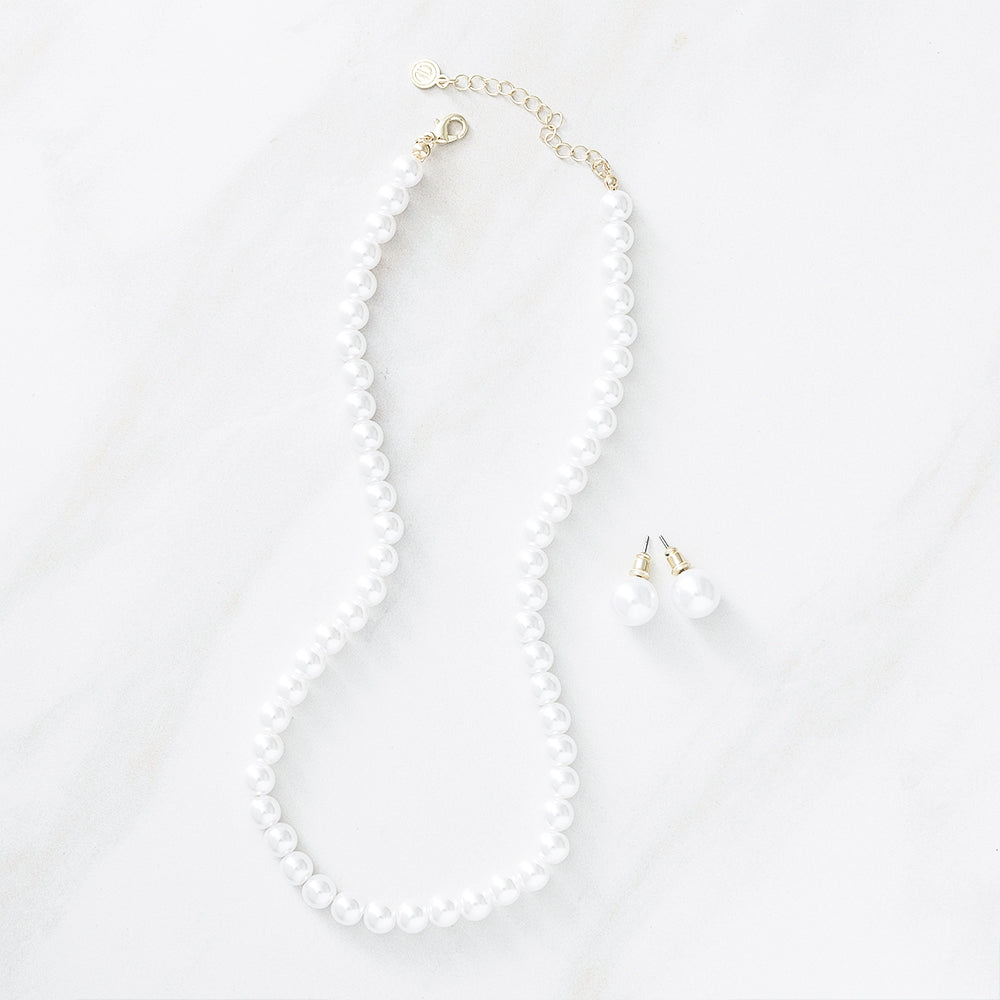 12 mm pearl earrings and pearl necklace