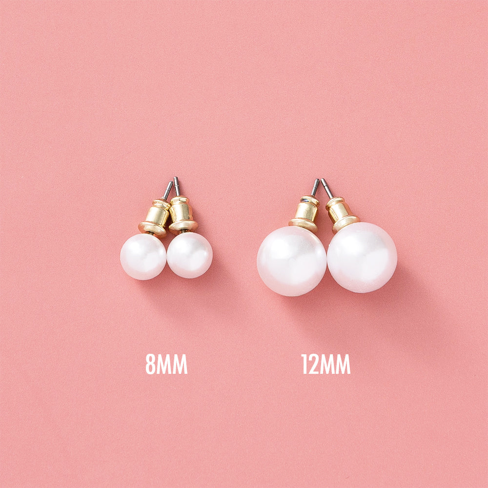 8mm and 12mm pearl earrings on pink