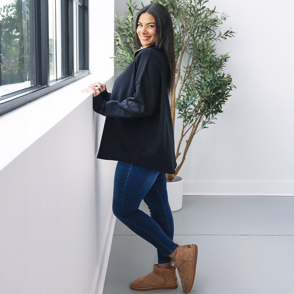 side of quarter zip sweatshirt in luxe leopard 