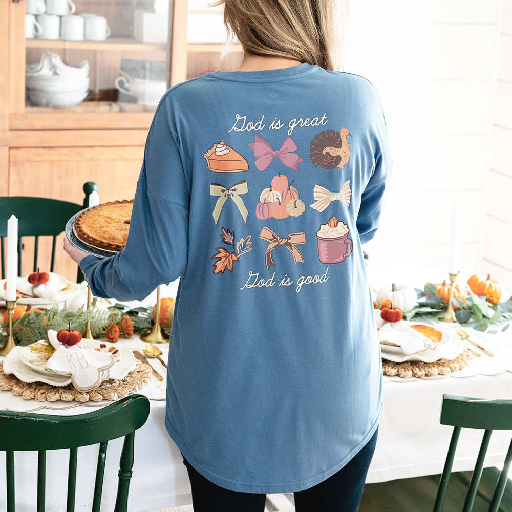 slate fall t-shirt on emily back view