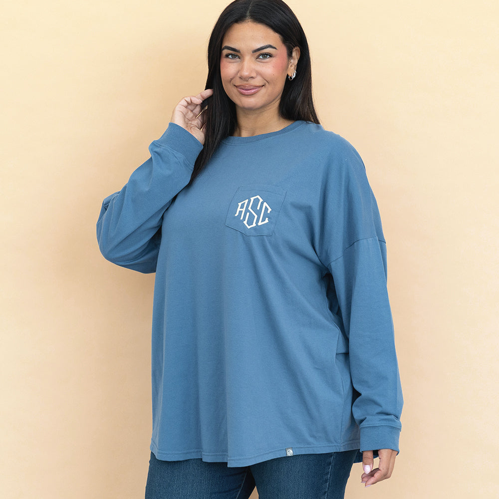 slate long sleeve shirt on julia ann