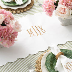 White scalloped table runner close up
