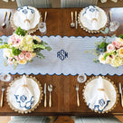 Monogrammed Scalloped Table Runner | Navy Seersucker