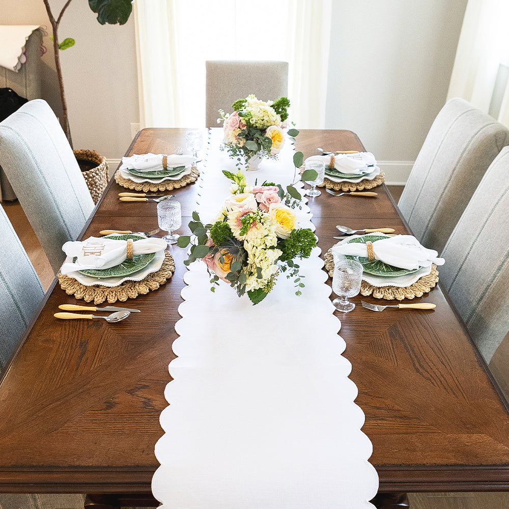 white scalloped table runner full table