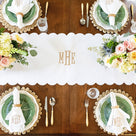 Monogrammed Scalloped Table Runner | White
