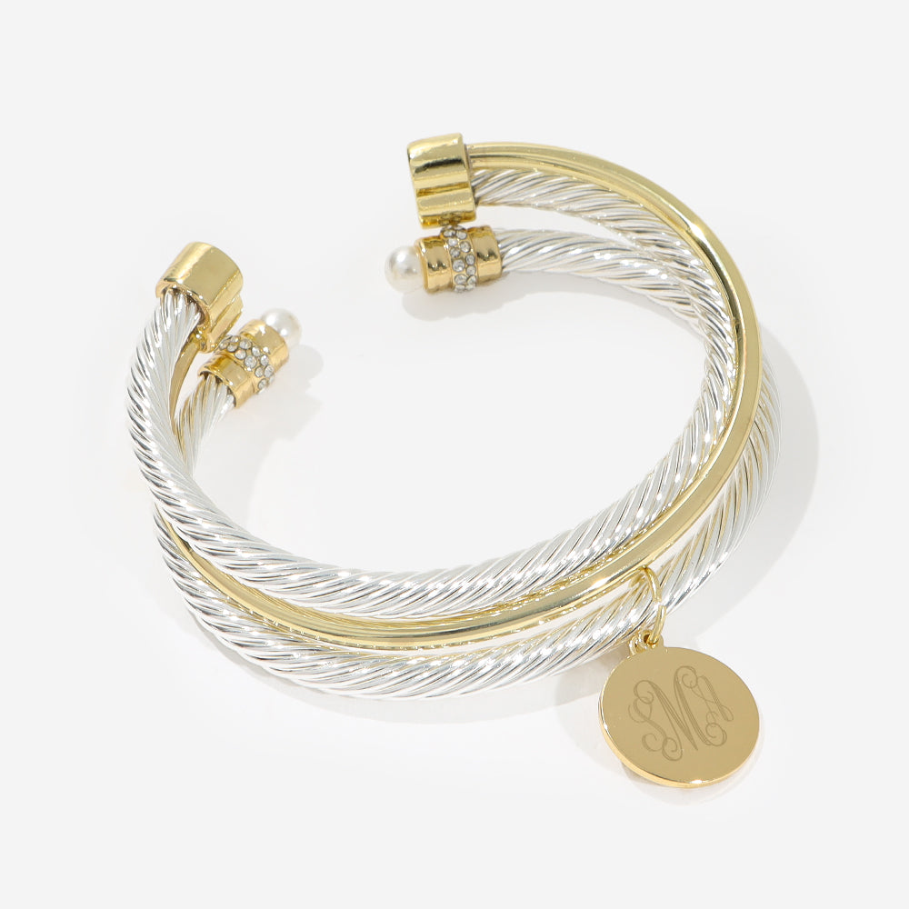 Personalized Cable Bracelet Set in Multi Silver