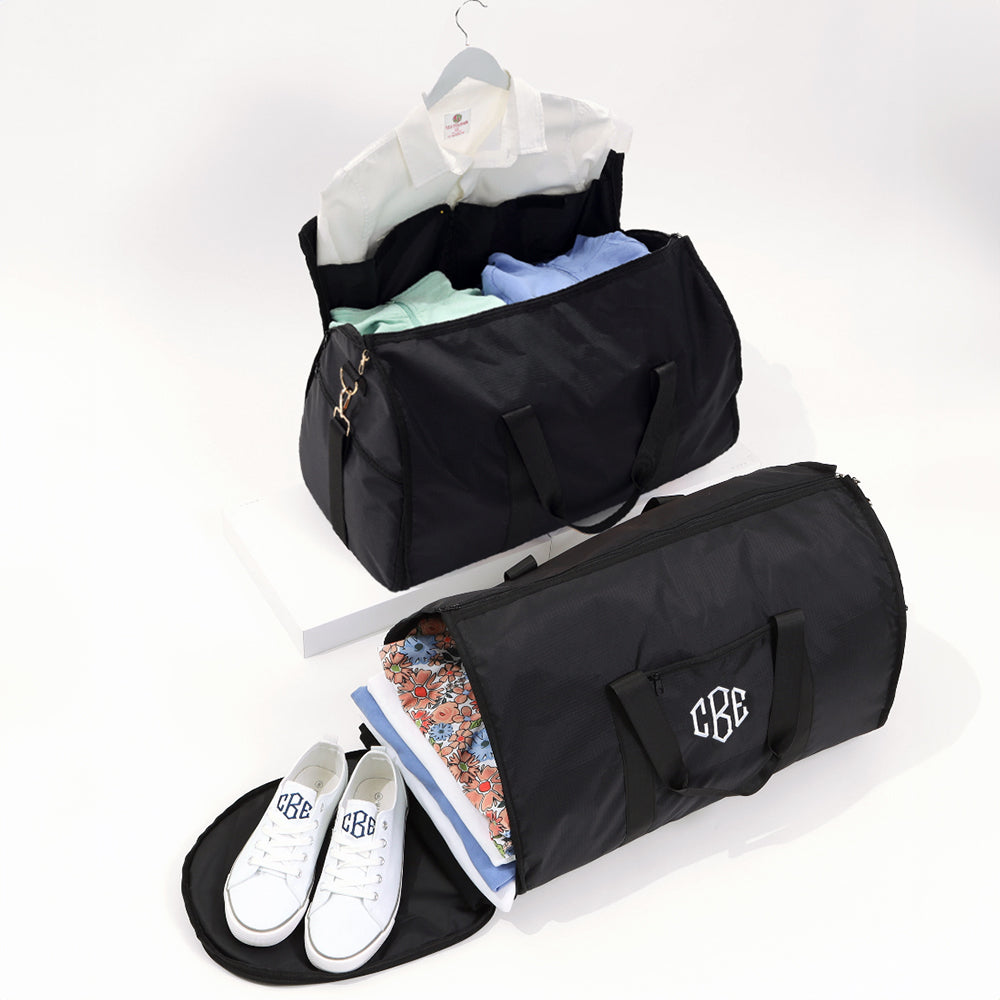 Monogrammed Convertible Garment Bag in Black