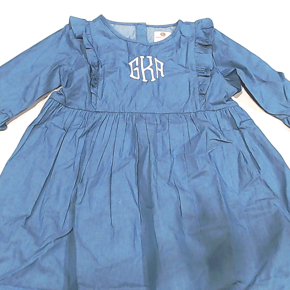 BLOOPER KIDS: Monogrammed Kids Ruffle Denim Dress