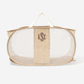 monogrammed laundry basket in khaki pebbles