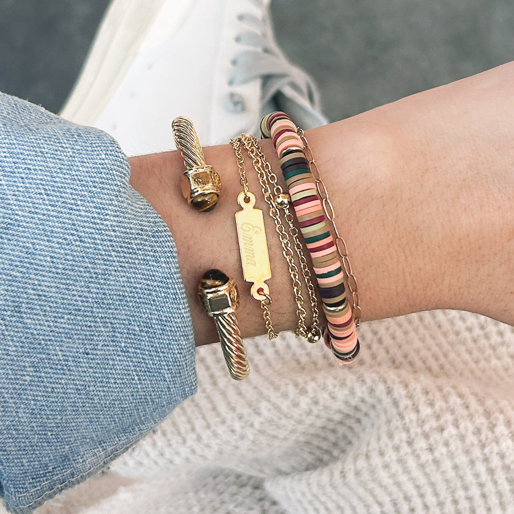 bracelet stack with monogrammed name multistrand bracelet