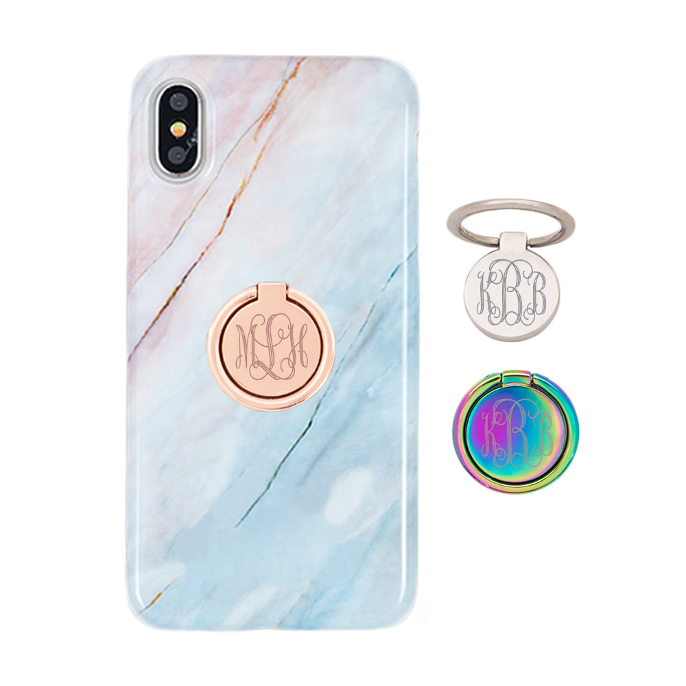 monogrammed phone rings on marble phone case