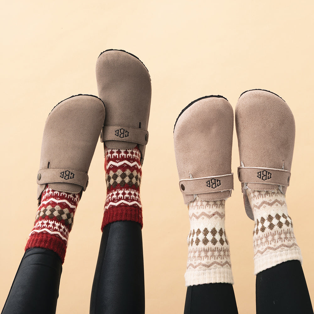 tan and mocha personalized clogs with cabin socks