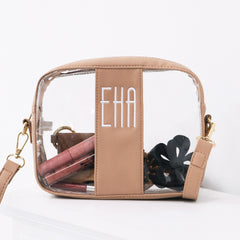 tan monogrammed clear stadium crossbody
