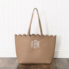 Monogrammed Scalloped Tote Bag | Tan