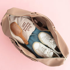 taupe classic scallop weekender inside shot