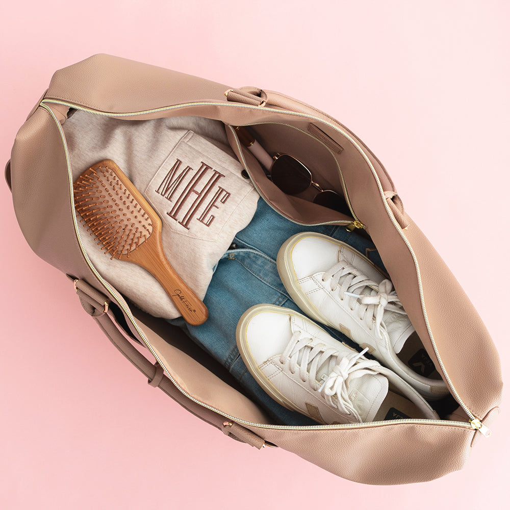 taupe classic scallop weekender inside shot