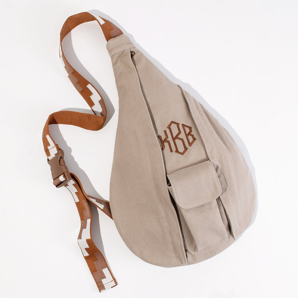 taupe sling pack studio shot