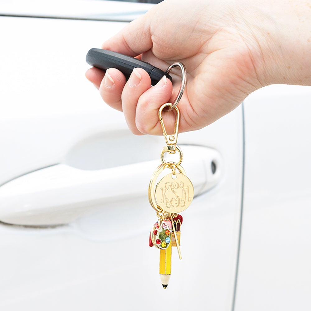 teacher bag charm keychain with car keys