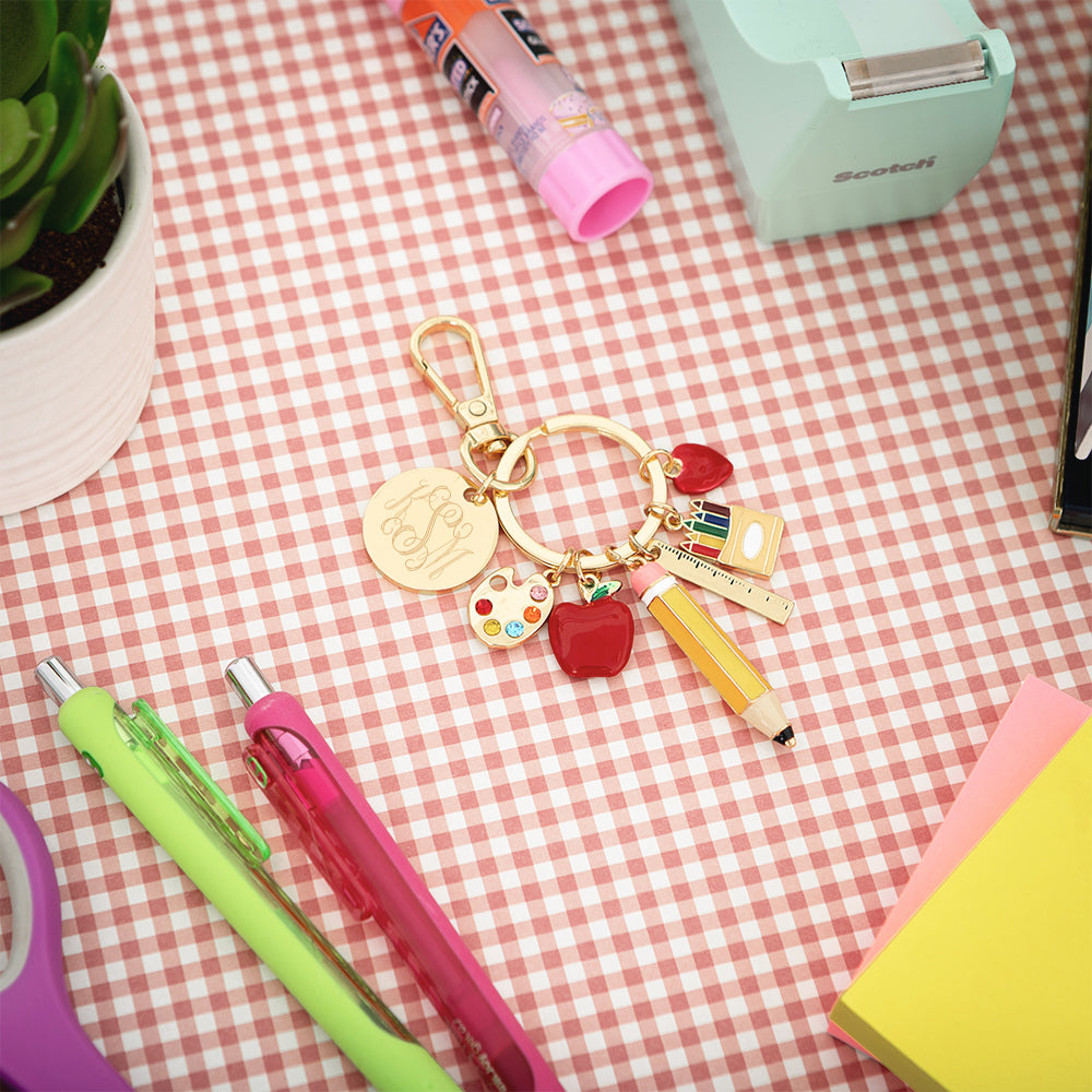 teacher bag charm keychain with school supplies