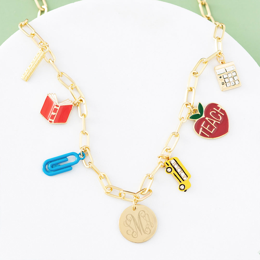 teacher charm necklace studio shot