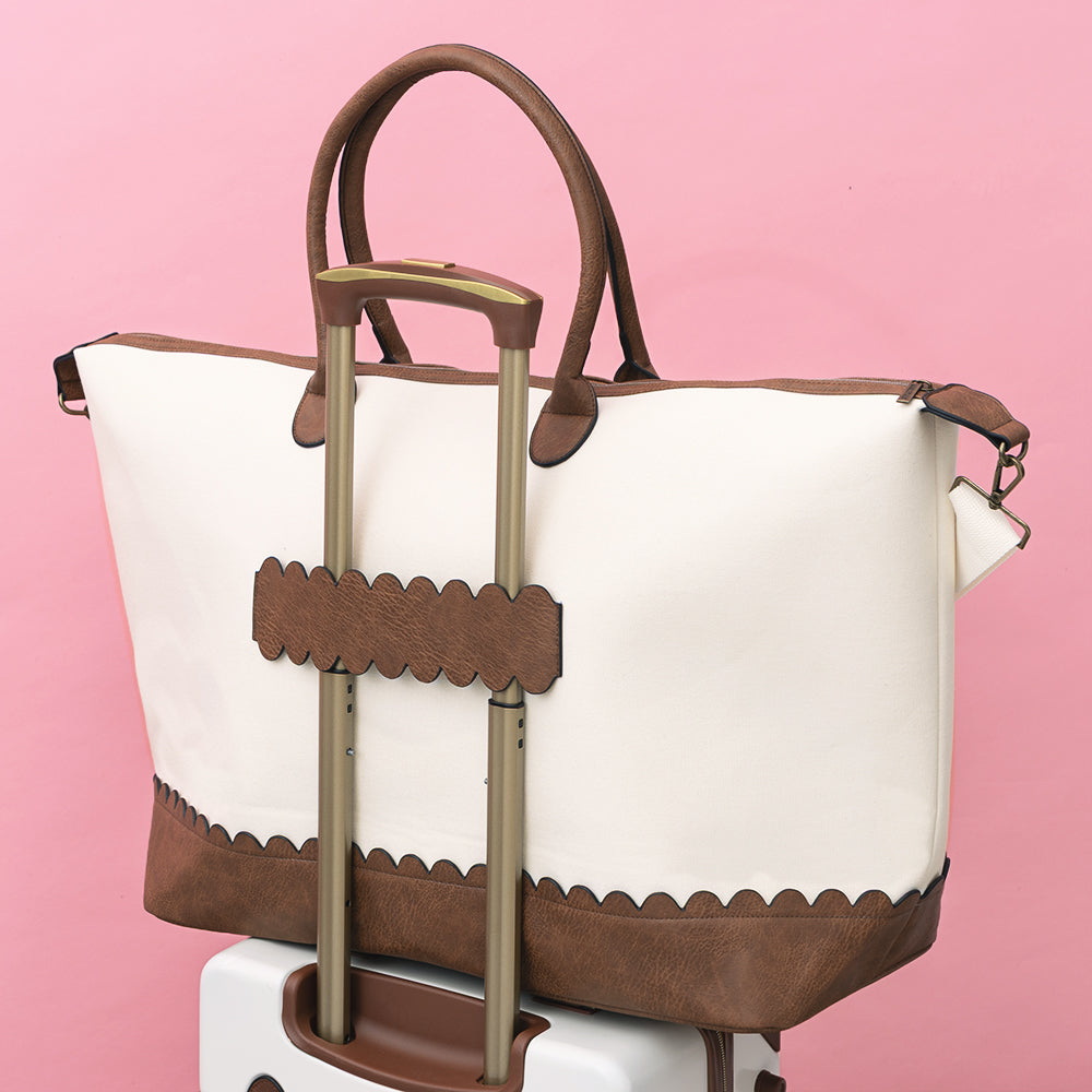 trolley loop on monogrammed scallop vintage weekender on luggage