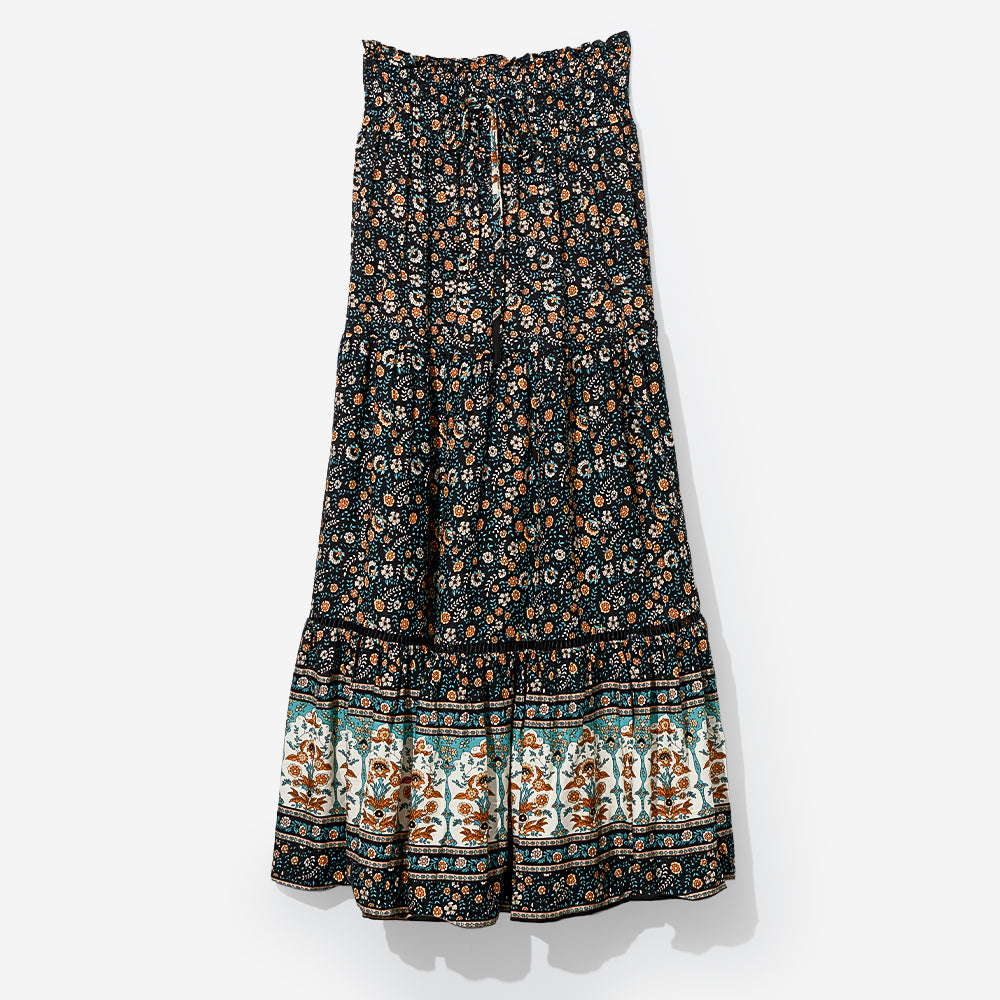 midi skirt in black paisley