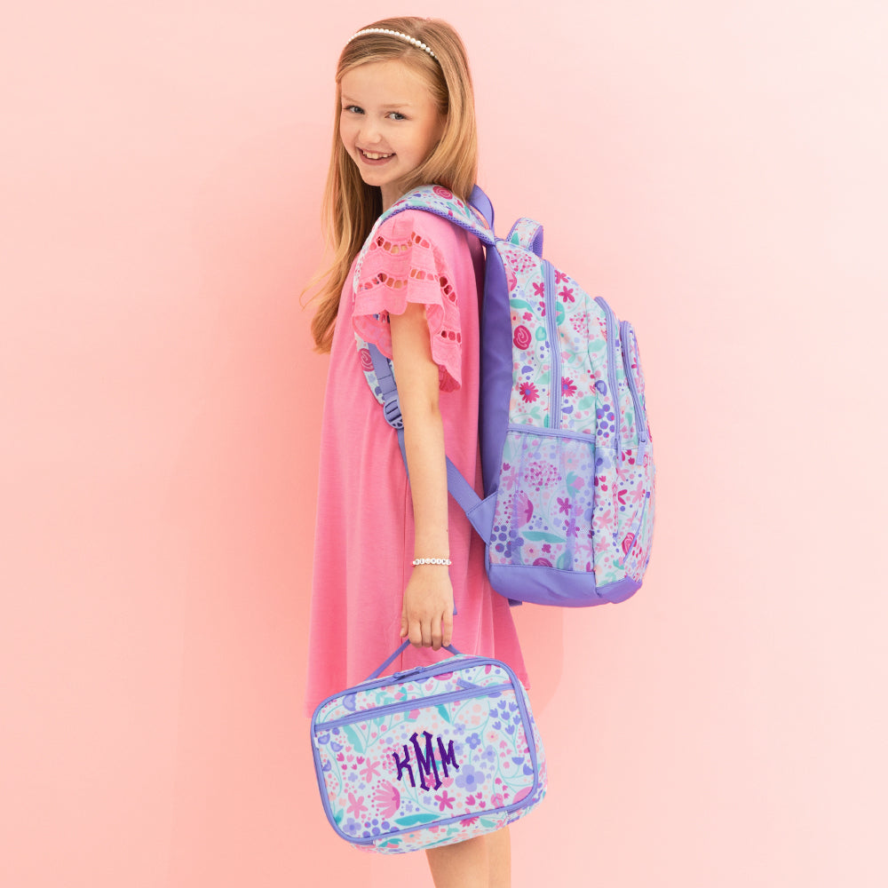 lavender blooms lunch box with backpack